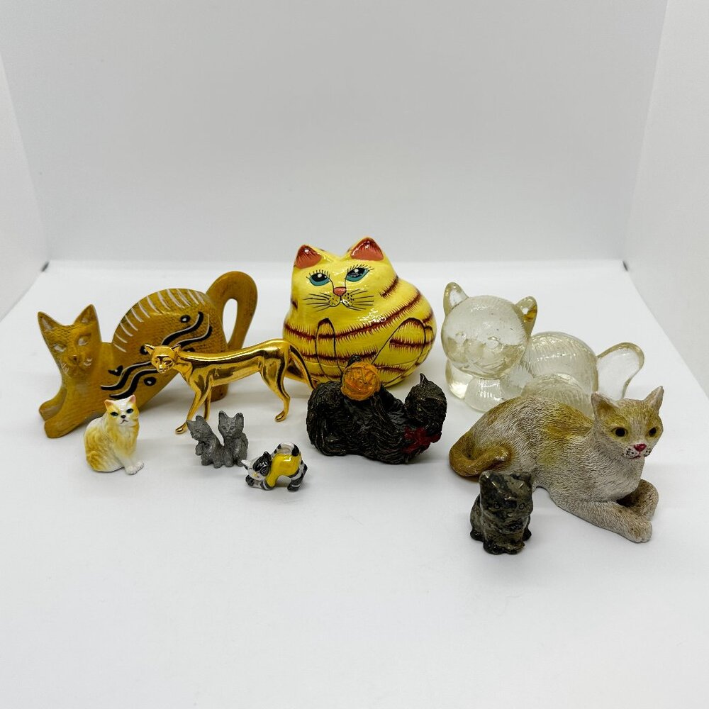 Vtg Cat Cats Figurine Lot Collection Crystal Stone
